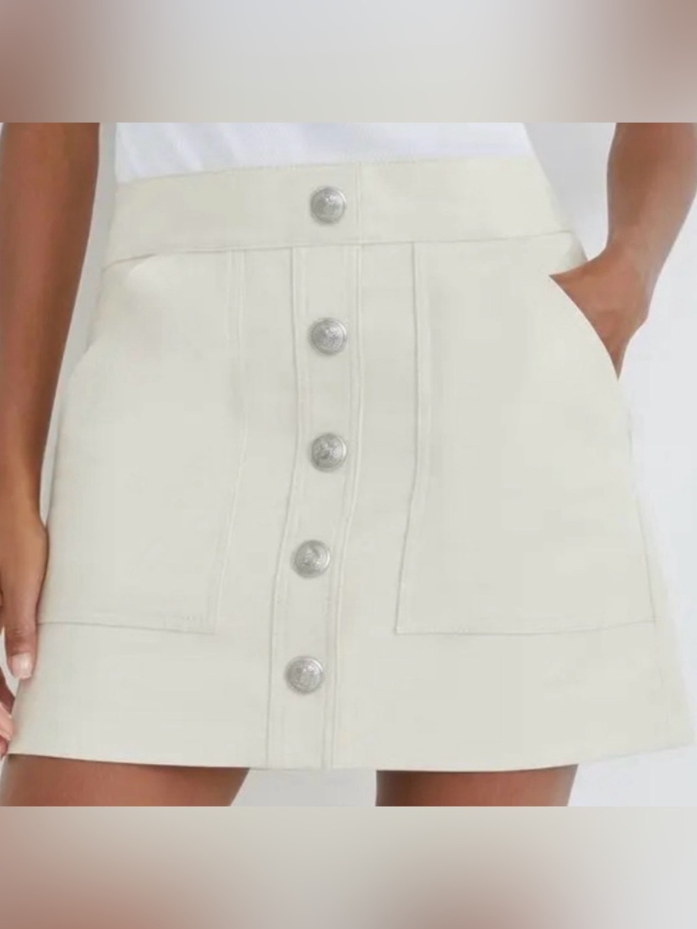 Veronica Beard Cream Vegan Leather Skirt xx 10